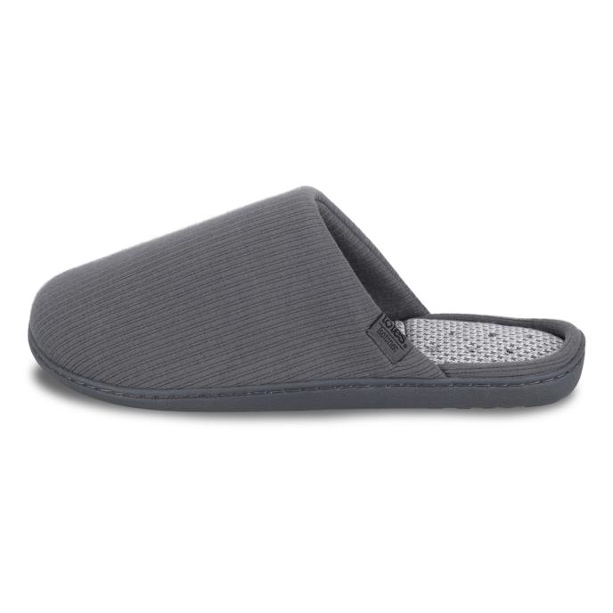 Isotoner® Mens Ribbed Mule Slipper With Patterned In Sock Grey Extra Image 3